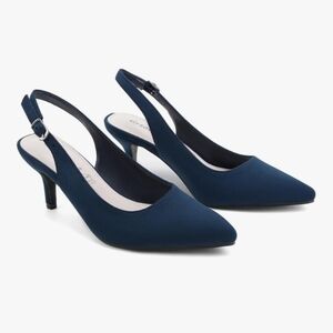 Nwt! GreatOnU Low Heels Suede Sling Back Sandals Shoes, Navy